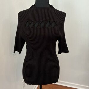 White House Black Market Black Ribbed Blouse